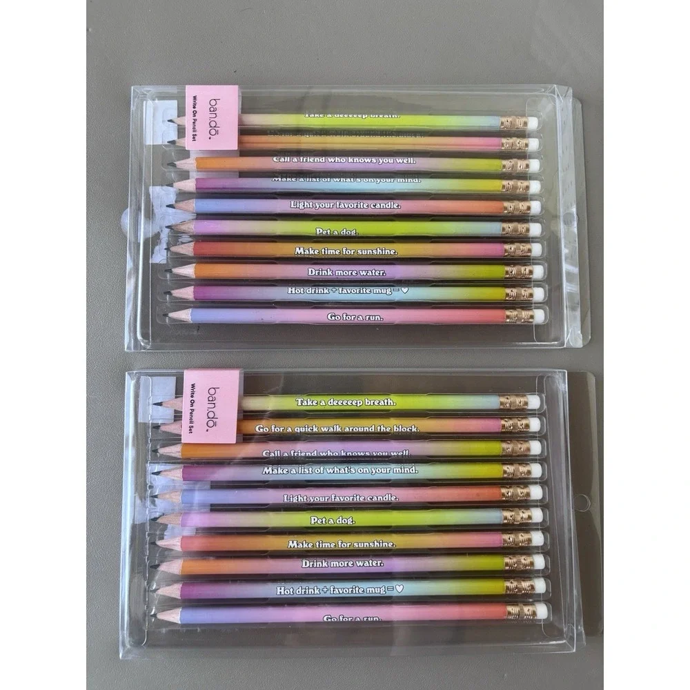 LOT/2 PKGS 20 PC Ban.Do Write On Pencil Set Motivational Self Care Sharpened